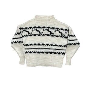 Basin + Range Hand Knit Fair Isle Mock Neck Sweater Cream and Black Ski sweater